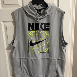 Nike Gray Sleeveless Hoodie with Yellow Graphic
